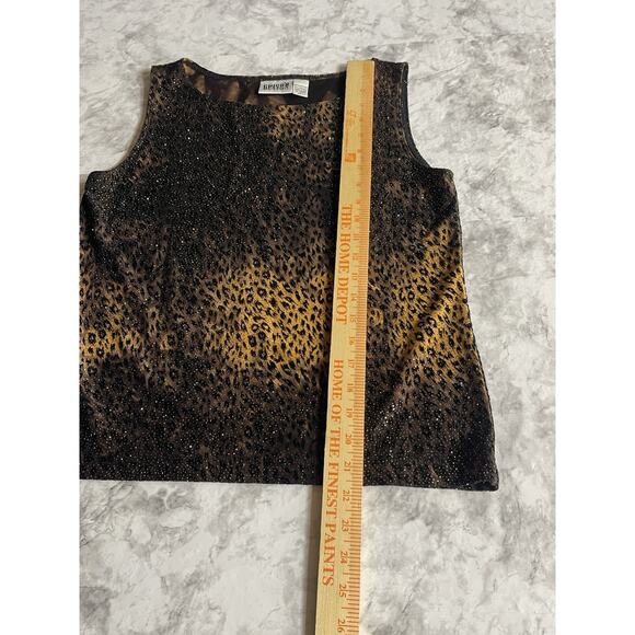McBling Mob Wife 00s Y2K Leopard Glitter Tank Top Sz 1 Brown Gold Sparkle Glam - Picture 9 of 12